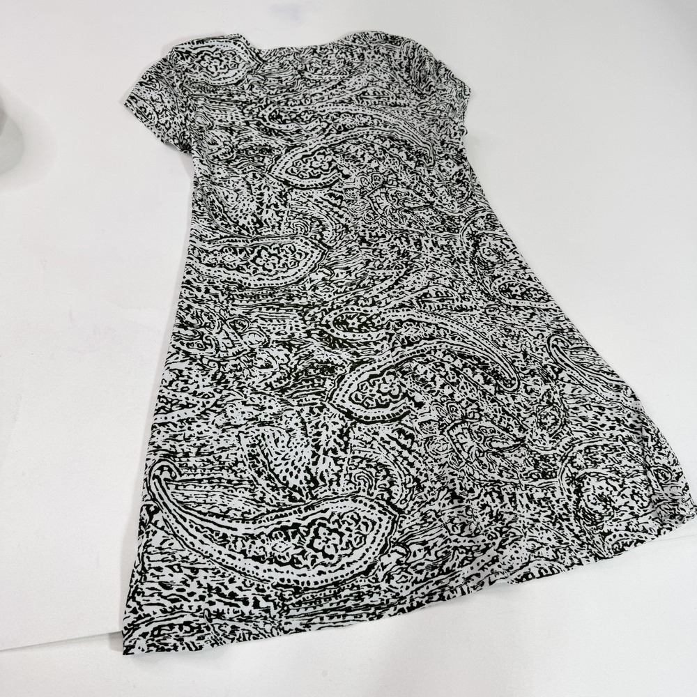 My Lane Dress Womens Medium Black White Paisley Print Short Sleeve Made USA - Picture 6 of 8